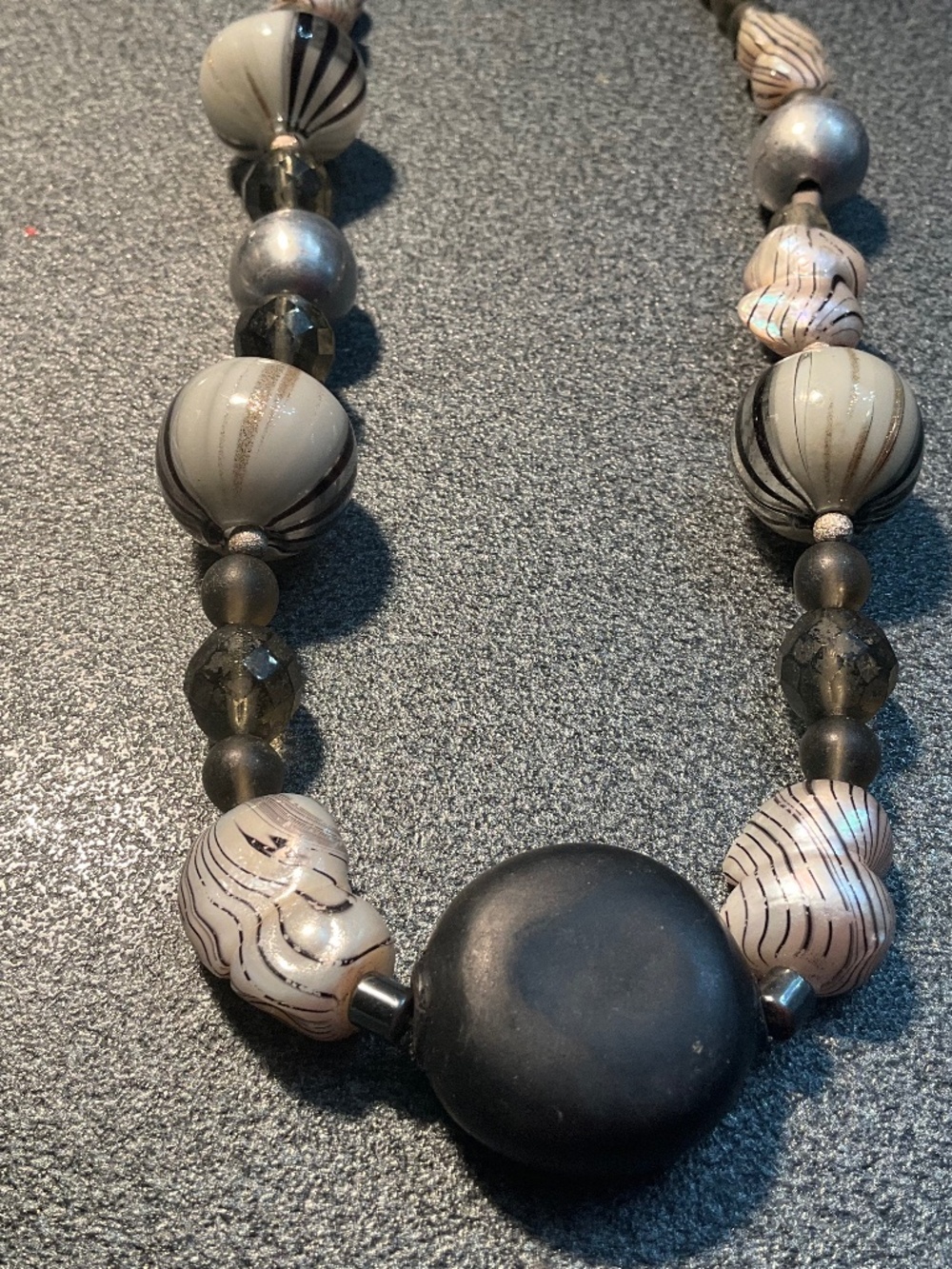 NECKLACE French Jet Black Bead, Murano Glass .Quartz Faceted REAL Pearls